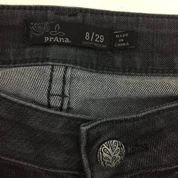 PRANA Dark Gray Wash Organic Cotton Blend 5 Pocket Logo Hardware Denim Jeans - Picture 2 of 10